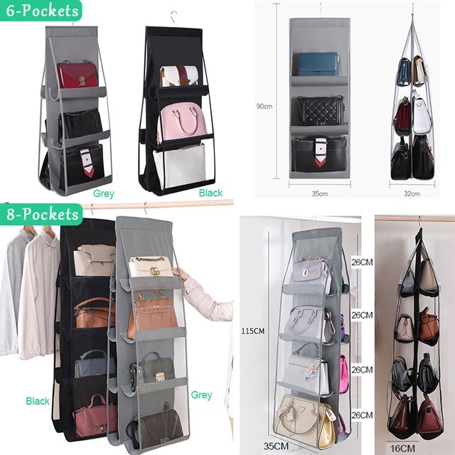 8 Grids Women Bag Organizer Storage Hanging Antidust Shelf Tote Bag