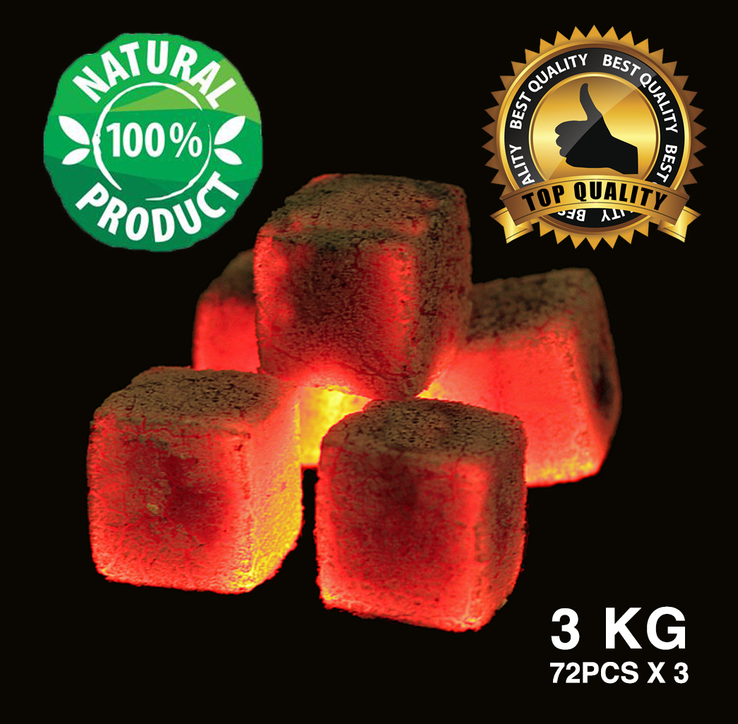 Grade A 3kg Coconut Shell Charcoal Cubes (100% Natural, Top Quality) ถ่านก้อนกะลามะพร้าว 3 ก.ก (ธรรมชาติ 100%, คุณภาพสูงสุด)