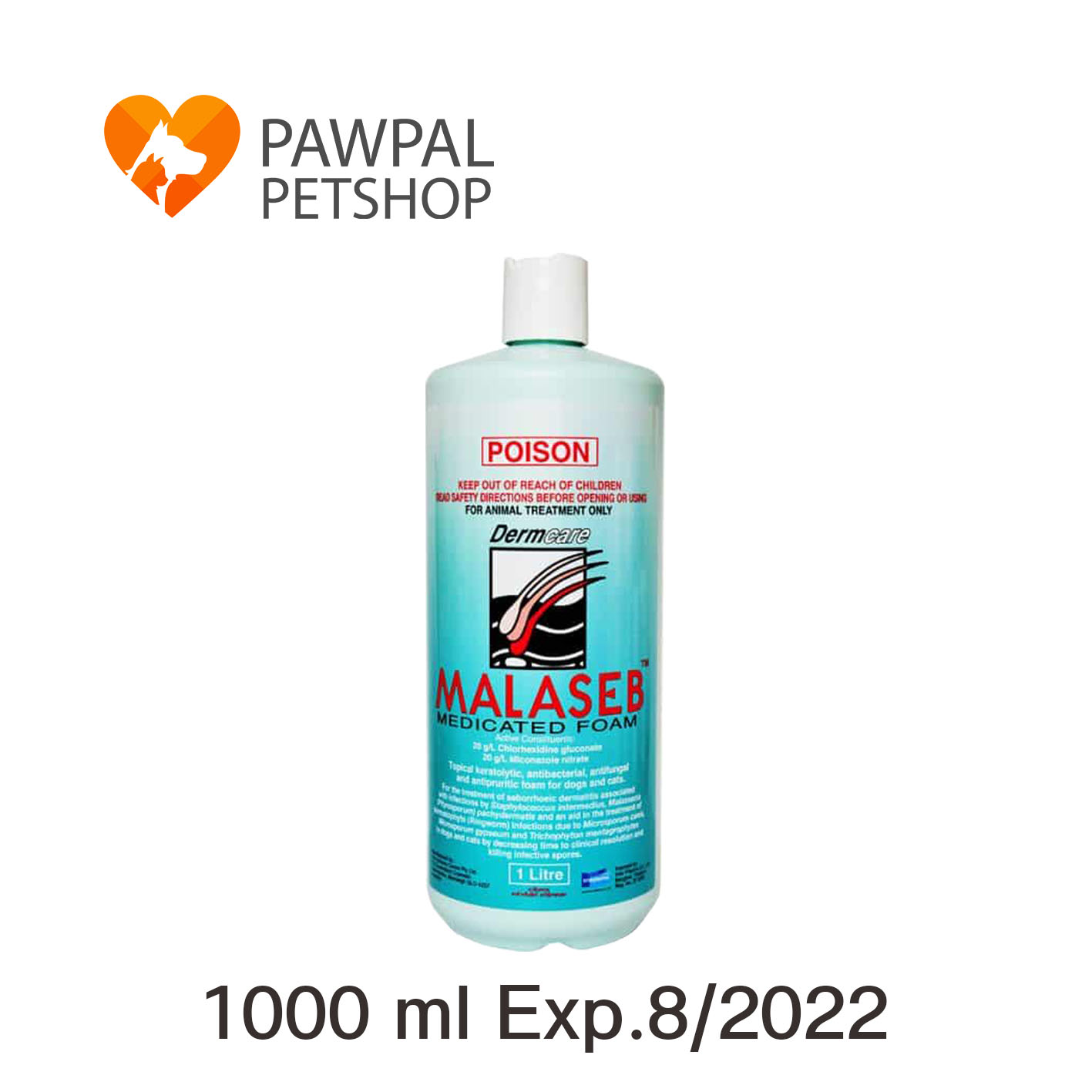 Malasebมาลาเซ็บ shampoo Exp.8/2022 1000 ml 1 ลิตร L Dermcare แชมพู อาบ ฟอก ผิวหนัง เชื้อรา ยีสต์ ลดคัน สุนัข แมว Medicated shampoo dog cat (1 ขวด)