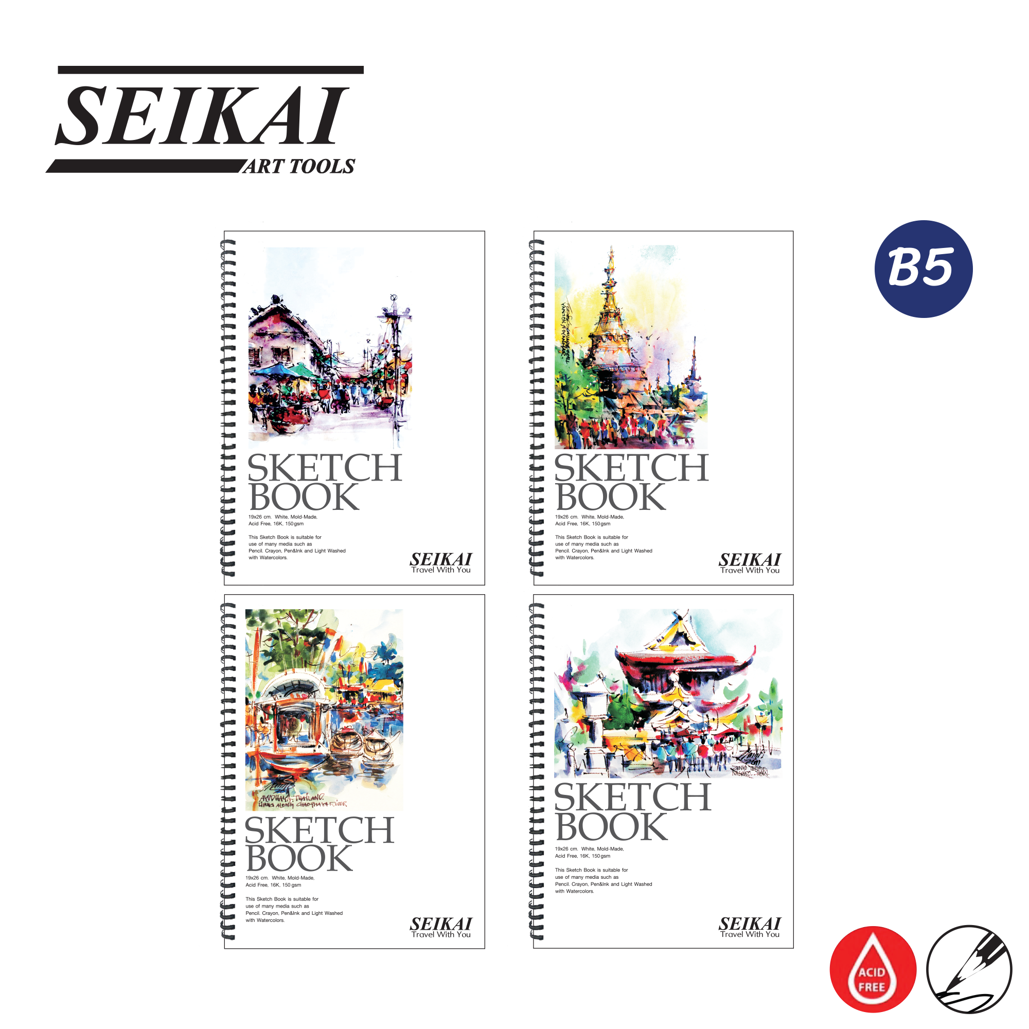 SEIKAI สมุดสเก็ตซ์สันลวด B5 150G (ARTIST 16K SKETCH BOOK) 1 เล่ม