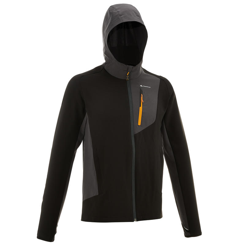 เสื้อแจ็คเก็ตผู้ชายมีคุณสมบัติกันลม สำหรับใส่เทรคกิ้งบนภูเขารุ่น TREK900 (สีดำ)