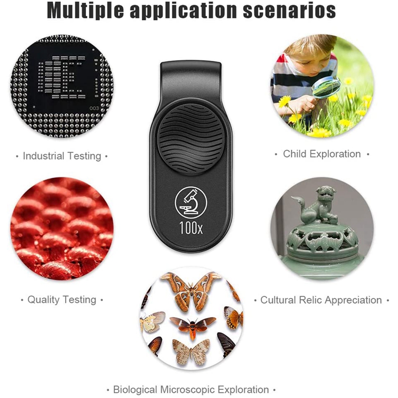 Microscope Mini Glass 100X Pocket Mobile Phone Microscope with Clip Mini Magnifying Glass ...