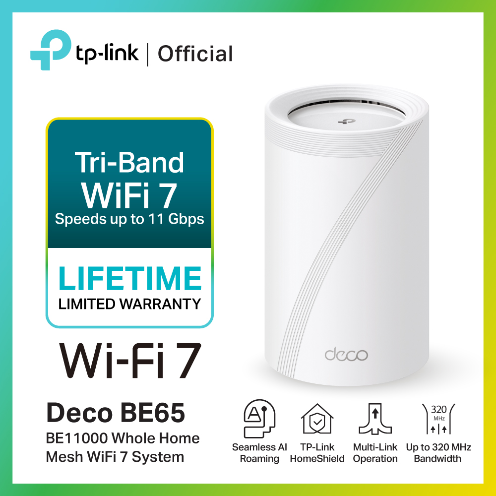 TP-Link Deco BE65 BE11000 Whole Home Mesh WiFi 7 System เราเตอร์ไวไฟ7 รองรับปริมาณการใช้งานได้เพิ่มมากขึ้นด้วย MLO ราคา 18,990 บาท*ส่งฟรี
