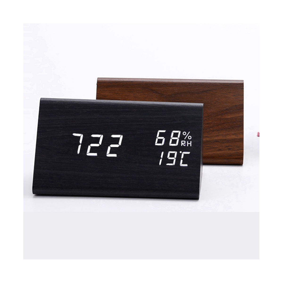 Alarm Clock Digital Wood LED Table Clock with Humidity and Temperature Display USB Power Connection