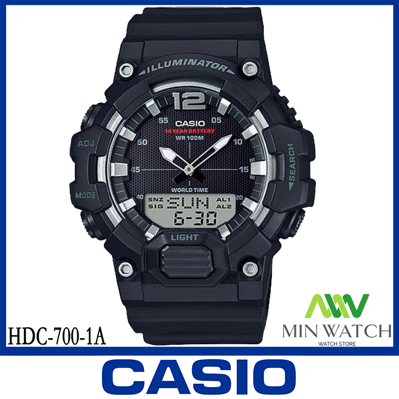 นาฬิกา รุ่น Casio นาฬิกาข้อมือ  Standard Men Analog-Digital สายเรซิ่น HDC-700 ใหม่ของแท้100% ประกัน1 ปี จากร้าน MIN WATCH