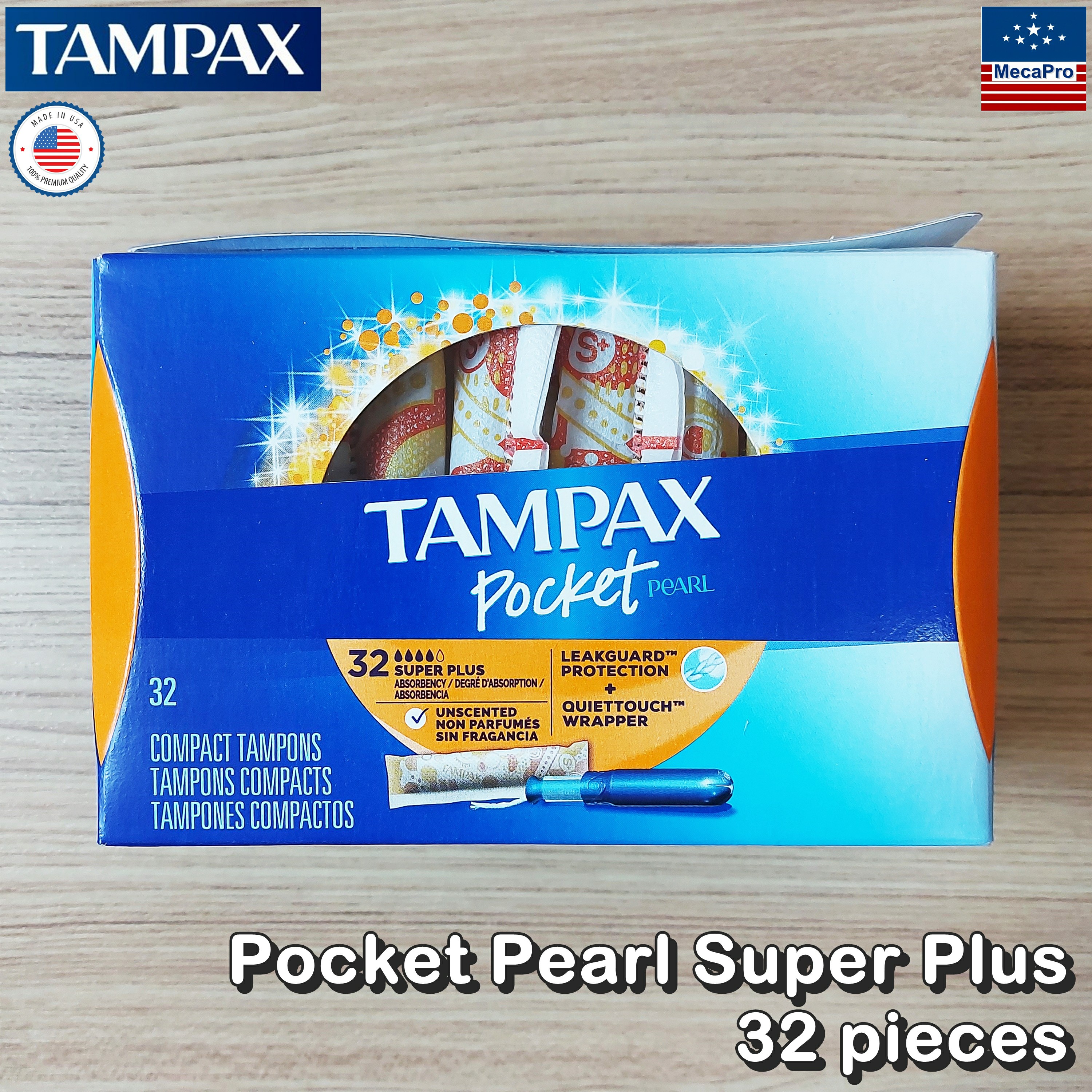 Tampax® Pocket Pearl Plastic Tampons Super Plus 32 pieces ผ้าอนามัยแบบสอด 32 ชิ้น เหมาะกับวันมามาก