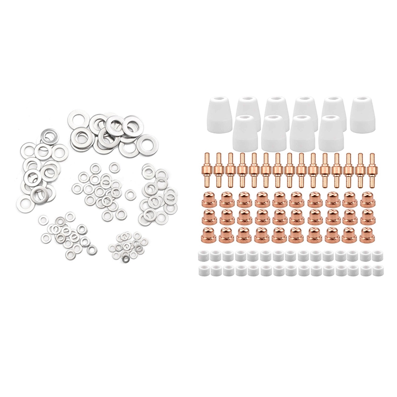 105Pcs 304 Flat Stainless Steel Washers M3 M4 M5 M6 M8 M10 with 85Pcs Plasma Cutter Tip Electrodes and Nozzles Kit