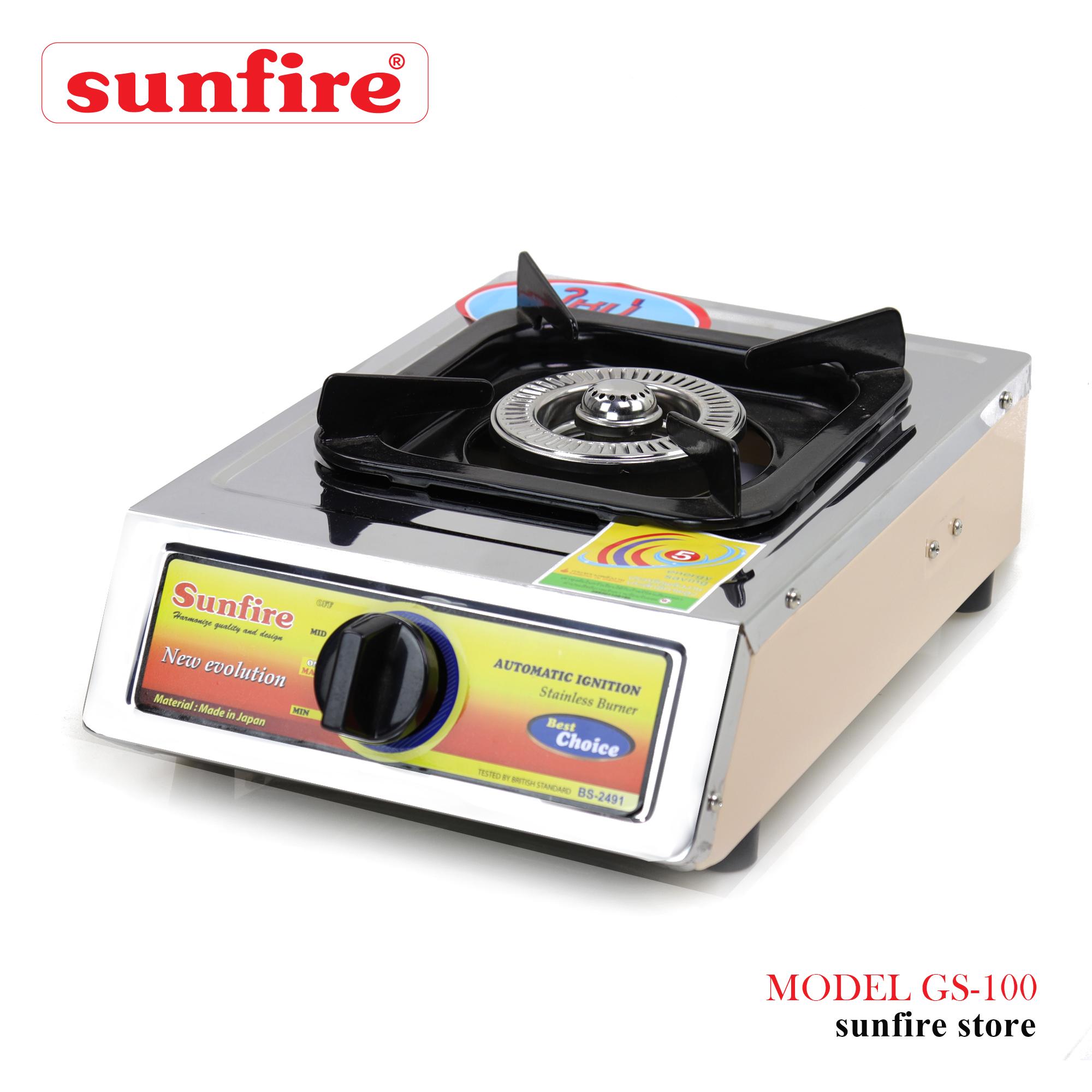 sunfire เตาแก๊ส หัวสแตนเลส เตาแก็ส เตากล่อง พร้อมชุดหัวปรับแรงดัน gs-100