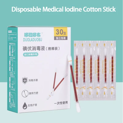 XINZE 30Pcs/Box Portable Iodine Cotton Stick Swab Home Disinfection