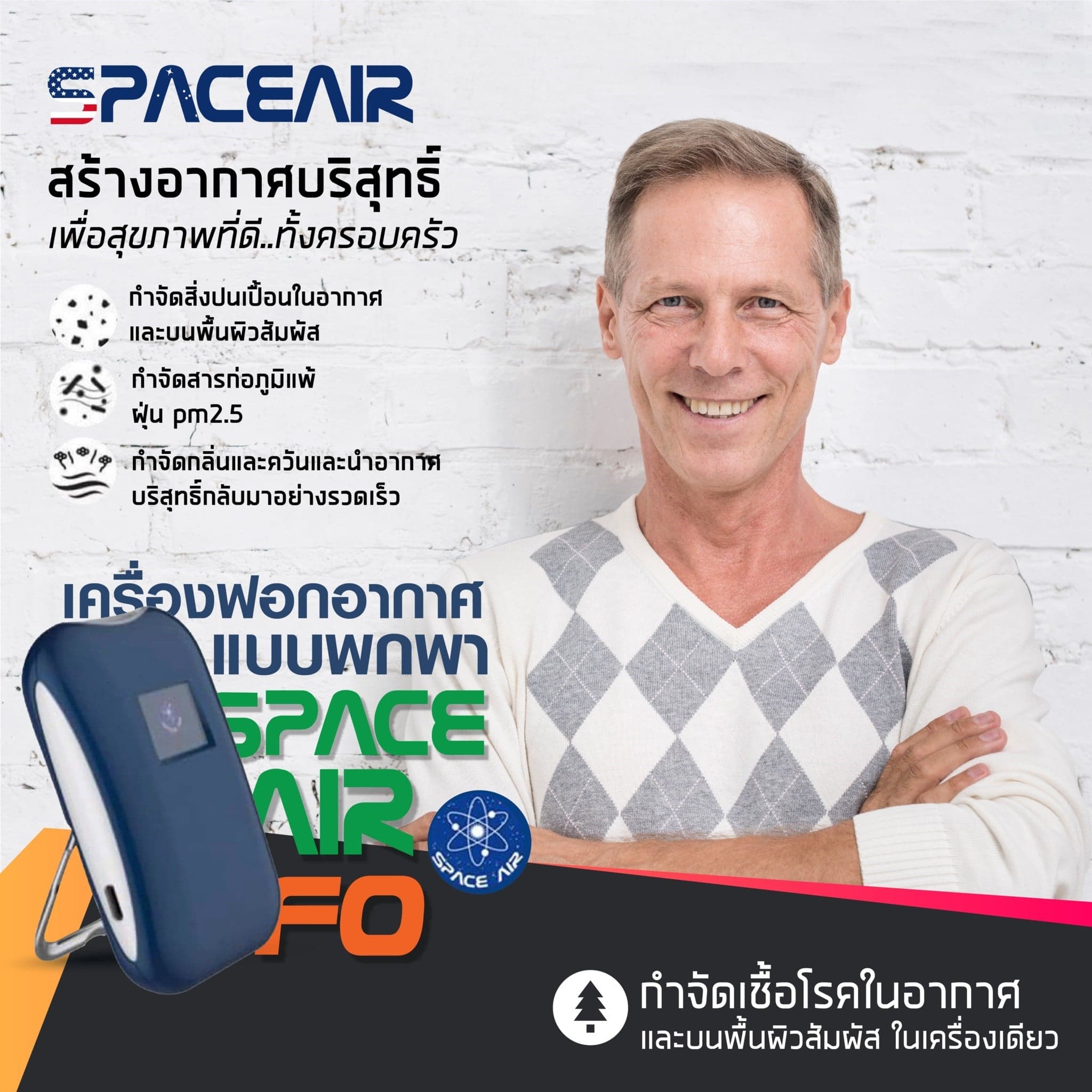 SPACE AIR FO เครื่องโคโลน่าดิสชาร์ ปล่อยไอออนลบ แบบพกพา  ป้องกันและกำจัดเชื้อโรค ไวรัส แบคทีเรีย เชื้อราและฝุ่นละอองPM2.5  (มีรับประกัน)