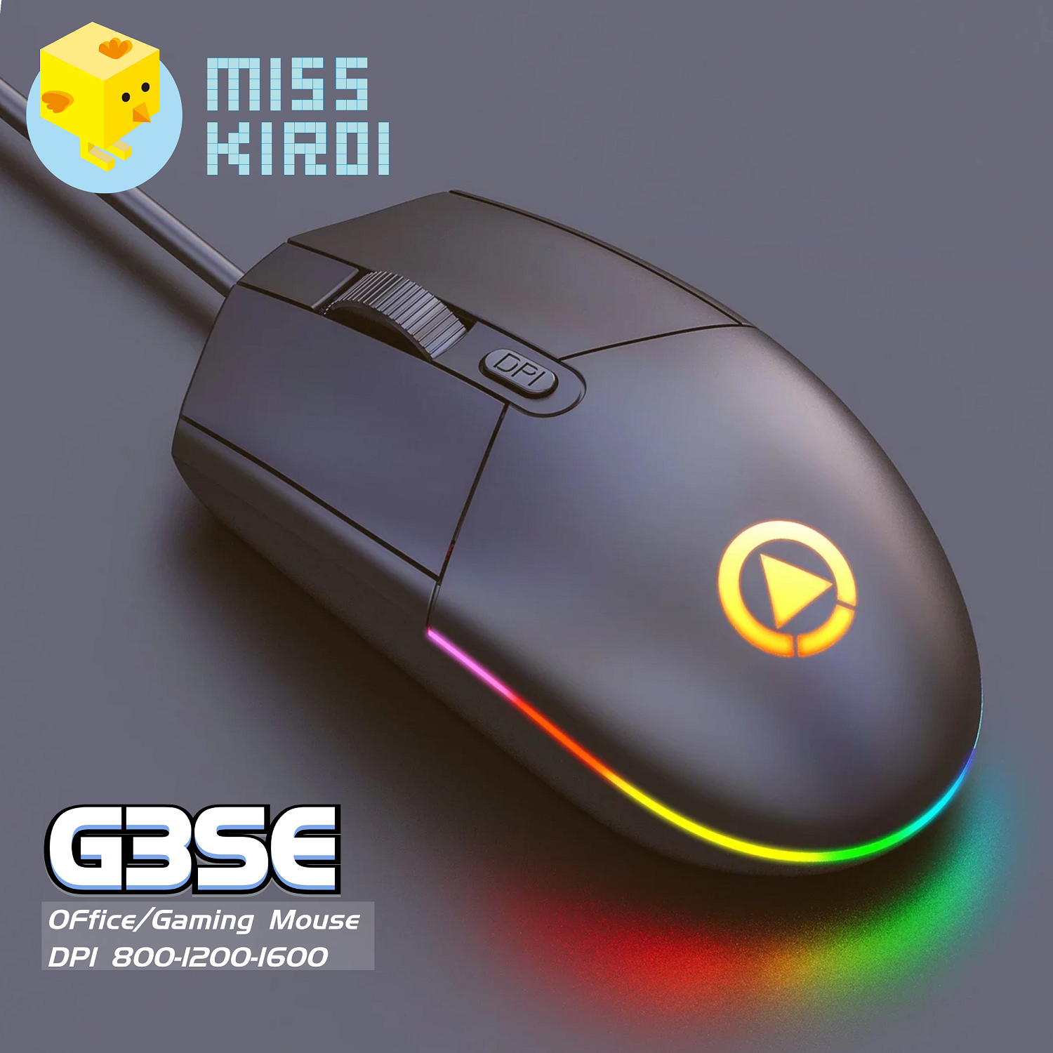 Miss Kiroi Model G3SE Optical LED RGB Office Gaming Mouse เมาส์เกมมิ่ง ออฟติคอล ตั้งมาโครคีย์ได้ ความแม่นยำสูงปรับ DPI 800- 1200-1600