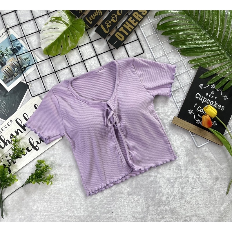 DA เสื้อครอป ครอปไหมพรม ครอปแขนสั้น ผูกโบว์หน้า เสื้อครอปน่ารัก - ขายดี ...