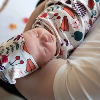 2 Pcs Newborn Printing Receiving Blanket Beanie Hat Set Baby Infants Swaddle Wrap Knotted Bonnet Kit