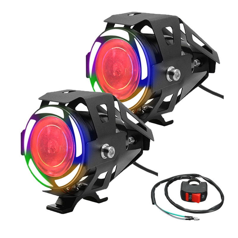 2Pcs รถจักรยานยนต์สปอร์ตไลท์แอลอีดีกันน้ำและสีสัน Angel Eye LED ไฟตัดหมอก