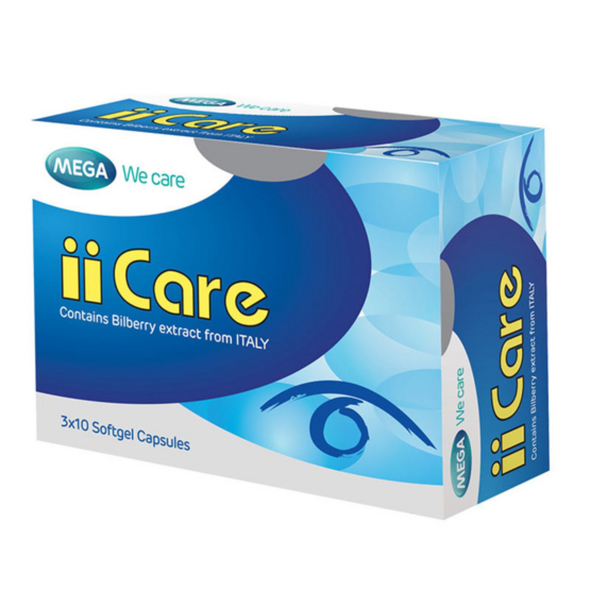 Mega ii care ไอไอแคร์ ผลิตภัณฑ์เสริมอาหารบำรุงสายตา ด้วยคุณค่าสารสกัดจาก ลูทีน และ บิลเบอร์รี่ 30 แคปซูล/กล่อง (1 กล่อง)