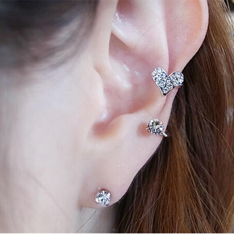 ต่างหู ไม่ต้องเจาะหู ตุ้มหู จิว Clip Earing boucle d'oreille Bijoux Heart Ear Cuff Earrings For Women Wedding Earings Girl Jewelry - 1 ข้าง 2 ชิ้น