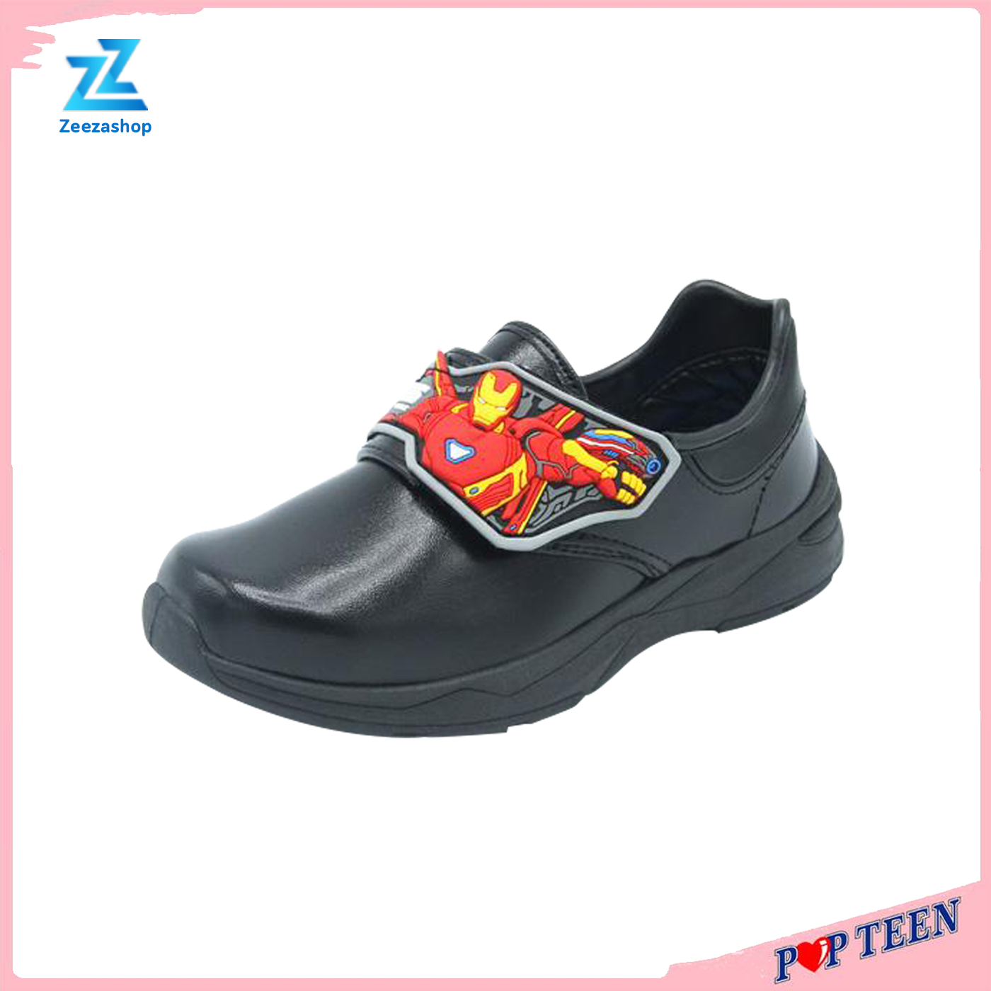 Popteen รองเท้าเด็กผู้ชาย เท้านักเรียนเด็กอนุบาลชาย รองเท้านักเรียนชาย ไอรอนแมน อินฟินิตี้วอร์ สีดำ  Size 25-32 (PM22A) นุ่มเท้า ใส่สบายมาก ลายการ์ตูนใหม่ล่าสุด ของแท้จากโรงงาน 100% ราคาถูก คุ้มค่าสุดๆ