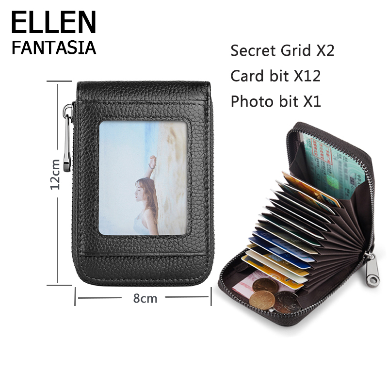ELLEN Fantasia กระเป๋าใส่บัตรเครดิต กระเป๋าหนังแท้ Credit Card Holder, Genuine Leather Credit Card Wallet（บางเฉียบ）