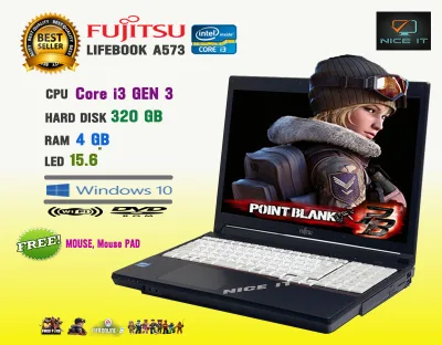 โน๊ตบุ๊ค Notebook Fujitsu Core i3 Gen3 (Fifa4, Freefire, Roblox, Hon, PB ทดสอบแล้วเล่นได้ครับ)