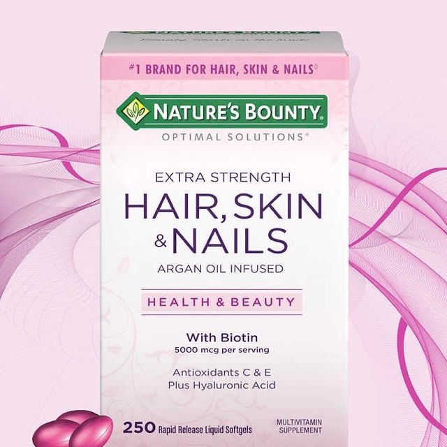 Nature's Bounty Hair Skin and Nails ขนาด 250 เม็ดวิตามินบำรุงผมเล็บผิว Exp.12/2022