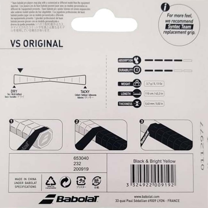 Babolat เทปพันด้ามกริ๊ปพันด้ามไม้เทนนิส VS Original x3 Racket Overgrips ...