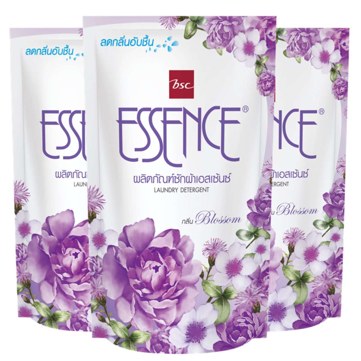 Essence น้ำยาซักผ้า เอสเซ้นซ์ กลิ่น Blossom ( สีม่วง ) ชนิดเติม 400 มล. แพ็ค 3 ถุง