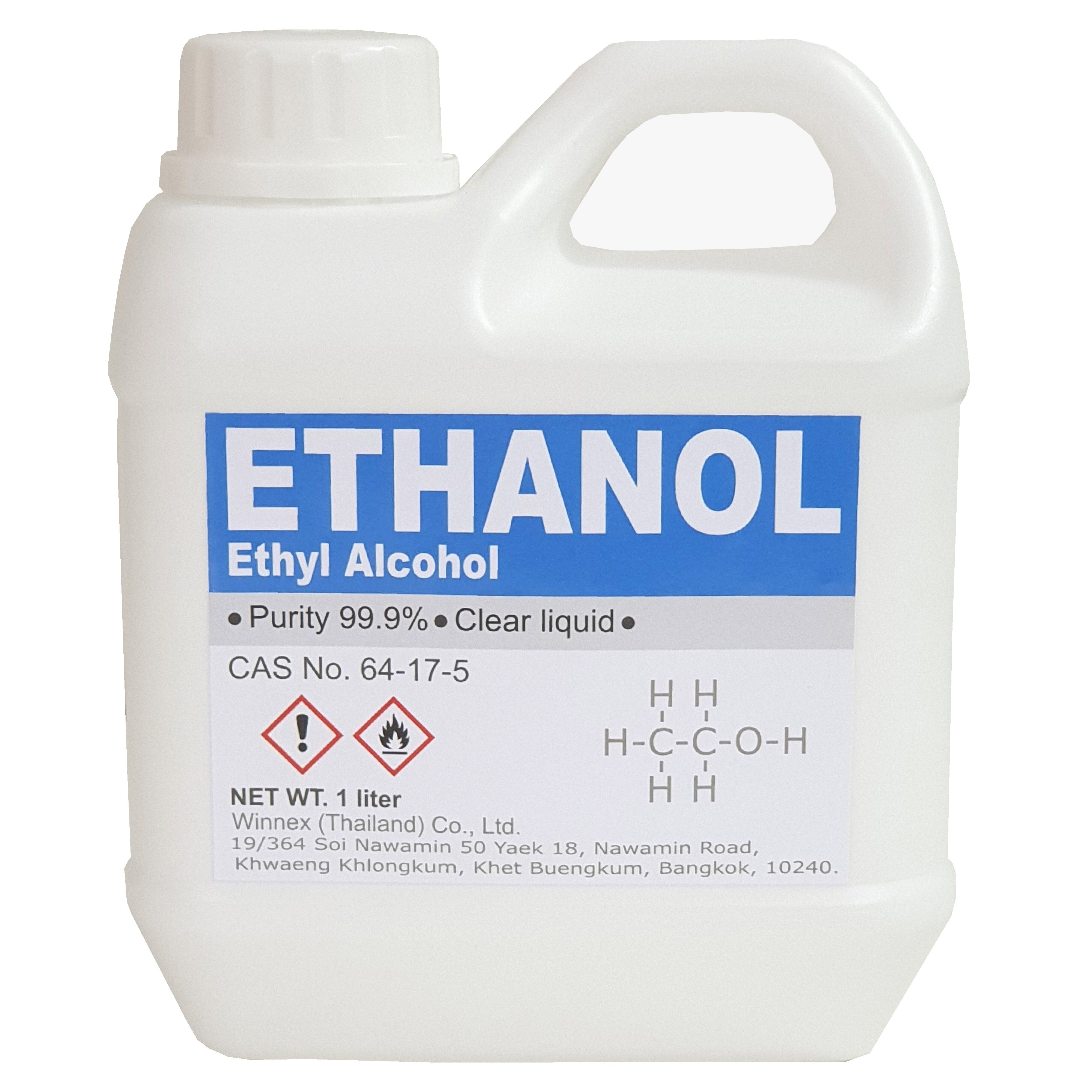 Ethanol 99.9% หรือ Ethyl Alcohol 99.9% 1 Liter (Import from Africa)(ไม่มีสี มีกลิ่นละมุน ไม่ฉุน clear liquid & no pungent smell)