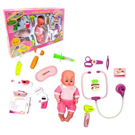 K TOYS ชุดเครื่องมือพยาบาลพร้อมตุ๊กตาคนไข้ + อุปกรณ์ มีเสียง มีไฟ มี 14 ชิ้น ขนาด ยาว 56*กว้าง 9*สูง 38 ซม.