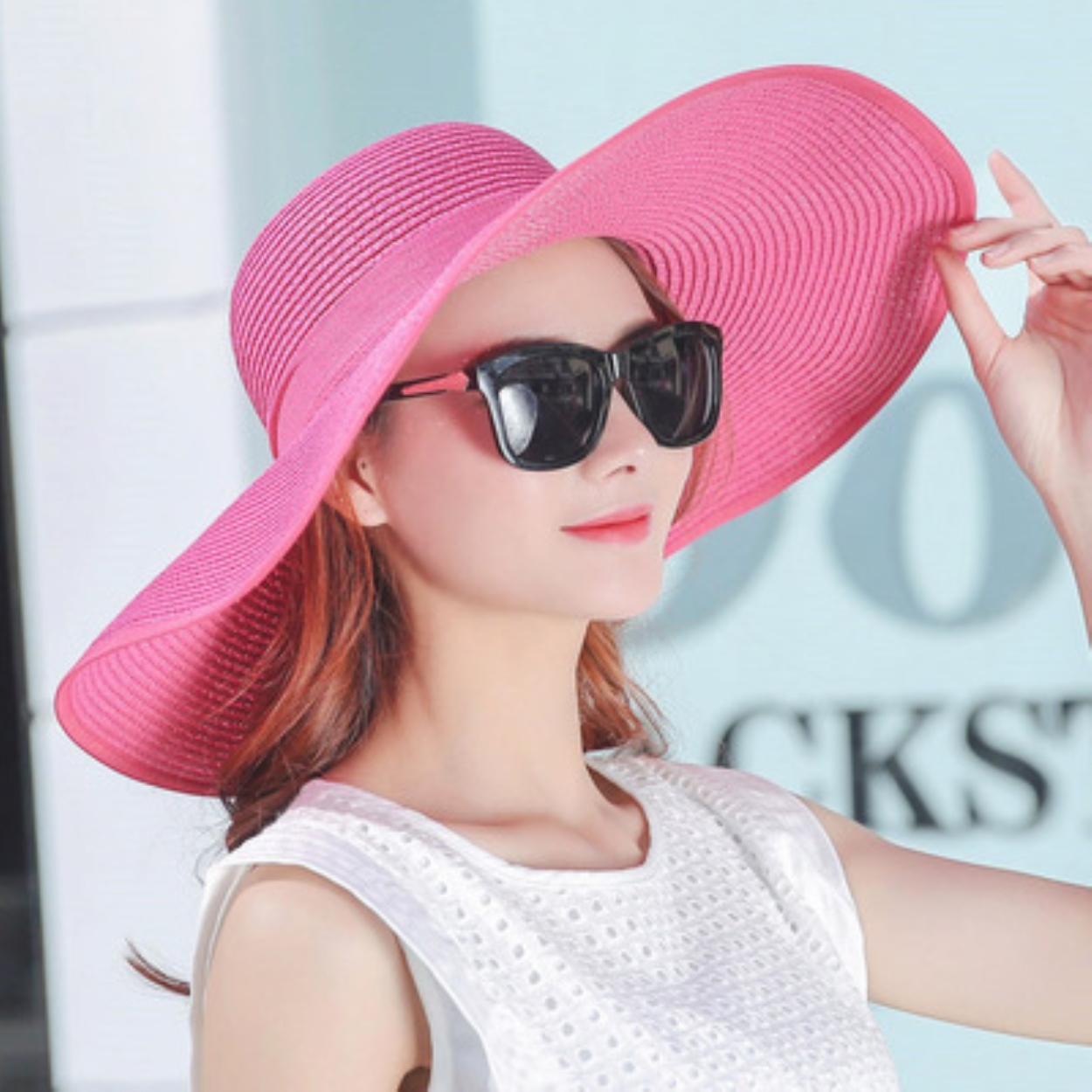 Simple Summer Straw Hat Women Big Wide Brim Beach Hat Sun Hat Foldable Sun Block Uv Protection 9953