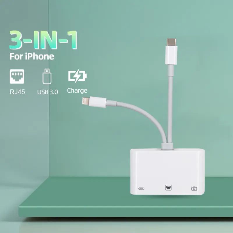 ภาพหน้าปกสินค้า3IN1 USB Type C+Lightning To Ethernet USB OTG อะแดปเตอร์/สาย LAN 10/100Mbps สำหรับ iPhone/iPad Flash Drive/Google Pixel Samsung OPPO XIAOMI H รับประกัน1ปี จากร้าน LEW-DIGITAL บน Lazada