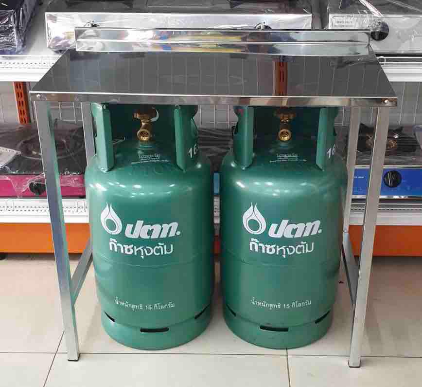 ?? ส่งด่วน Kerry ฟรี ?? โต๊ะวางเตาแก๊ส ไม่รวมถังแก๊ส แบบสองหัวเตา วางถังด้านล่างได้ 2 ใบ เก็บถังสำรองได้ด้วย?? ไม่มีรูขวด ขาเหล็ก หน้าสแตนเลส ประหยัดพื้นที่ ขนาด 76x43x72 ซม. ปีกกันตกสูง 3 ซม.