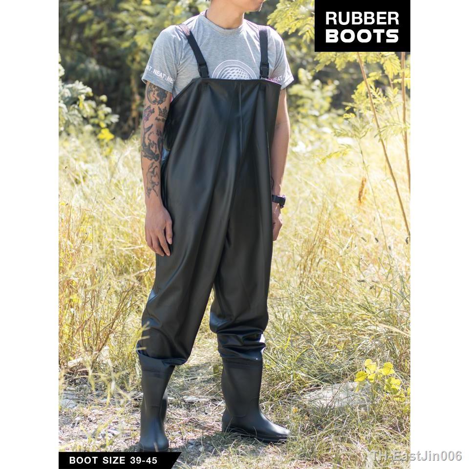 รองเท้าบูทยางพร้อมชุดเอี๊ยมกันน้ำ ป้องกันร่างกาย Rubber Boots with Waterproof Overalls Suit