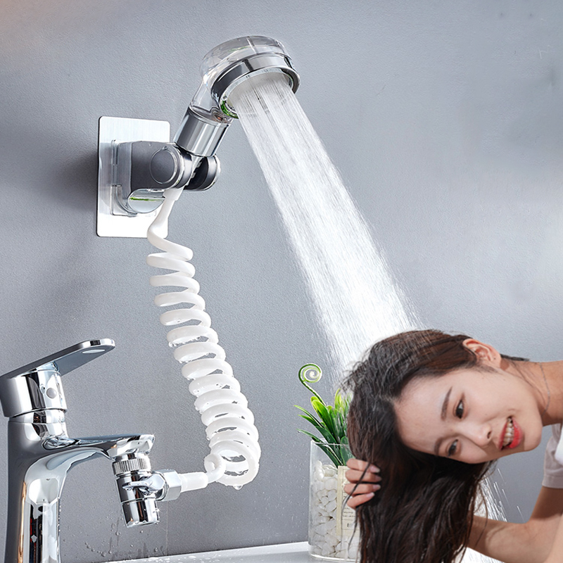 Washbasin Faucet External Shower Set Double Control Switch Bathroom  Washbasin Sink Hose Sprayer Hair Washing Handheld Shower with Retractable  Hose and Bracket 