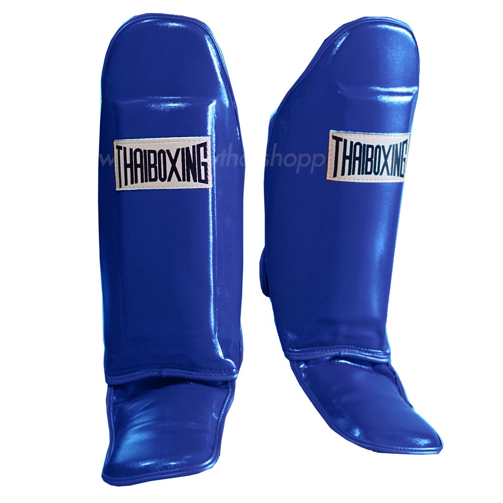 Timmoo Shop อุปกรณ์นักมวย THAIBOXING สนับแข้งมีปลายขาหนังเทียม สีน้ำเงิน ชกมวย มวยไทย  ต่อยมวย นักมวย Boxingอุปกรณ์ออกกำลังกาย