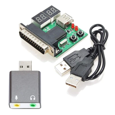 3.5Mm TRS Microphone to USB 2.0 Stereo Audio External Sound Card Adapter & PC Diagnostic Card USB Post Card