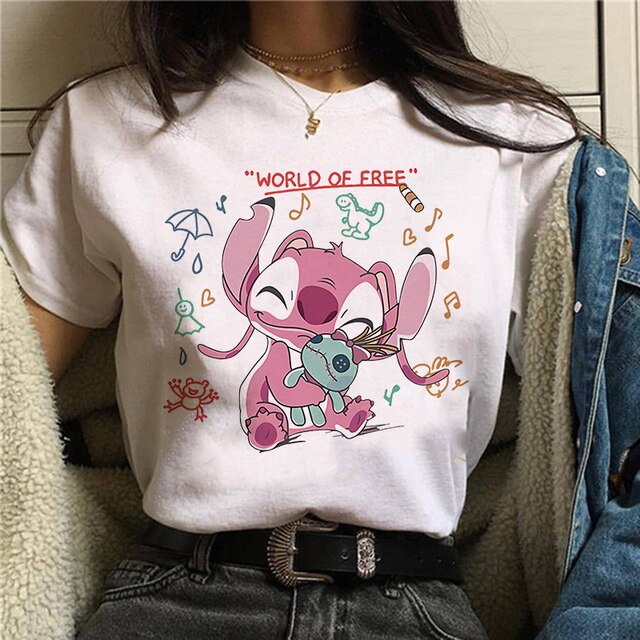 Kawaii Disney Lilo Stitch T Shirt Women Summer Tops Cartoon Stitch