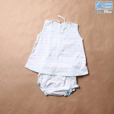 PAPA BABY ชุดเสื้อกล้ามเด็กผูกหลังพร้อมกางเกงใน ไซส์แรกเกิด-6 เดือน ผลิตจากผ้า Cotton 100% นุ่ม ใส่สบาย