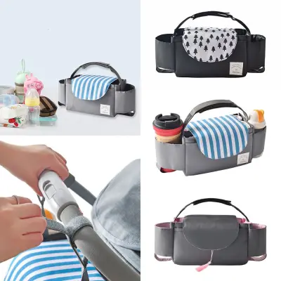 【Ready Stock/COD】 High Quality Large Capacity Pushchair Mummy Bag Pram Organiser Hanging Bottle Cup Holder Baby Stroller Bag