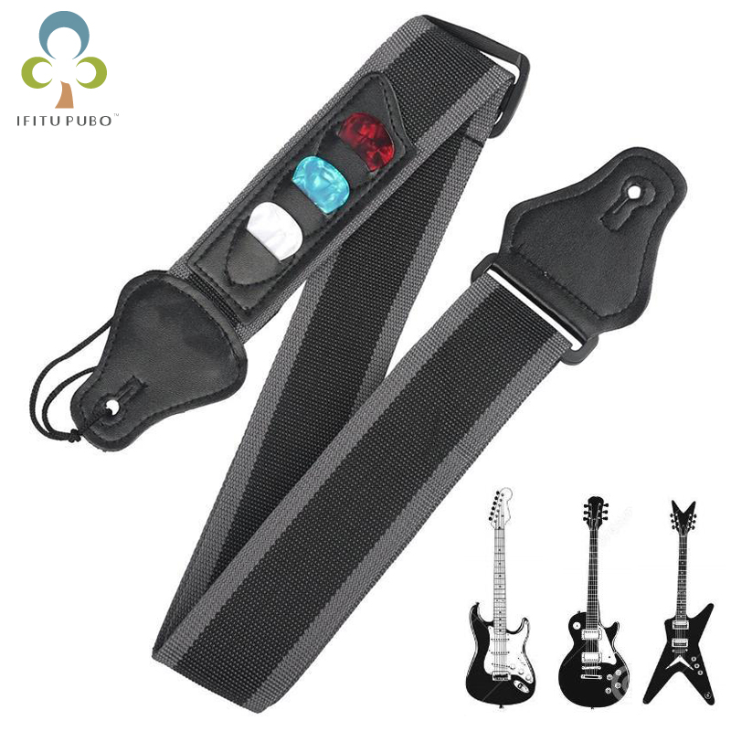 【CW】Adjustable Electric Guitar Strap With 3 Guitar Picks Holders PU