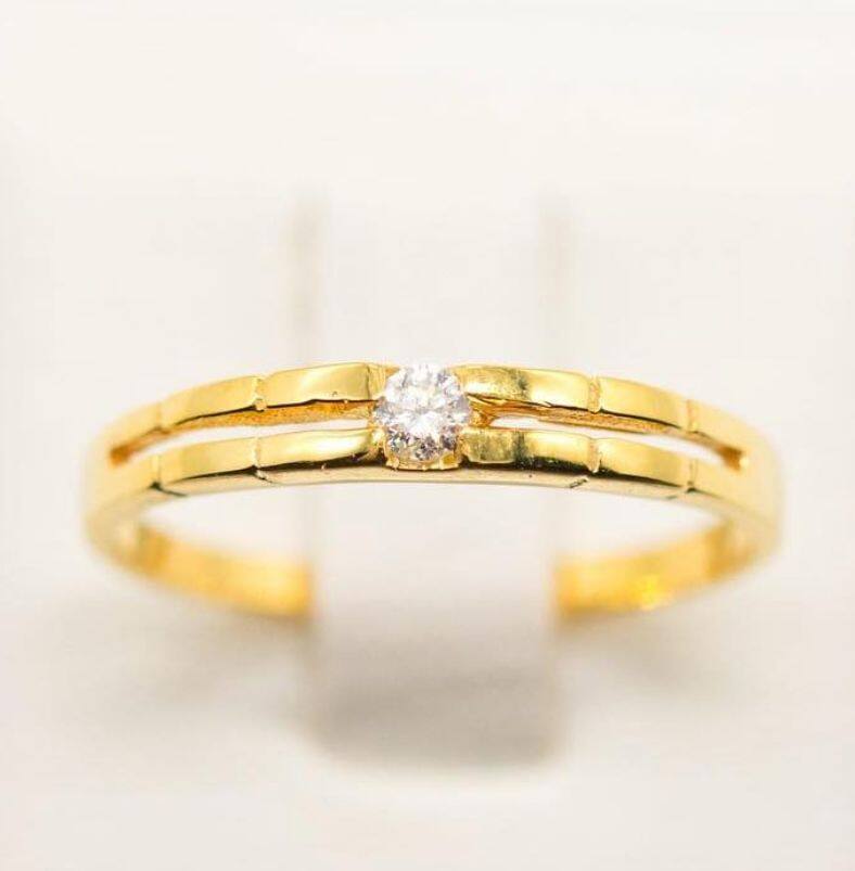 Happy Jewelry แหวนเพชรของแท้ ME530 แหวนเพชรเม็ดเดี่ยวก้านคู่ ทองแท้ 9k 37.5% ขายได้ จำนำได้ ทอง9k 1.3g เพชร 6 ตัง