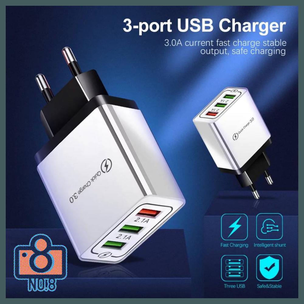 No.8 Wall charger ที่ชาร์จไฟพกพา ชาร์จเร็ว หัวชาร์จเร็ว แบบ 3 ช่องรองรับ Quick Charge Fast Charge QC 3.0