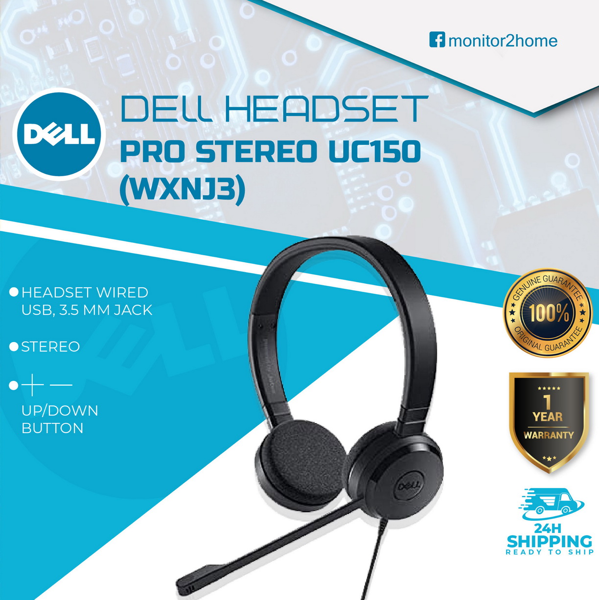 หูฟังพร้อมไมค์ของแท้ Dell Pro Stereo Headset – UC150 – Skype for Business