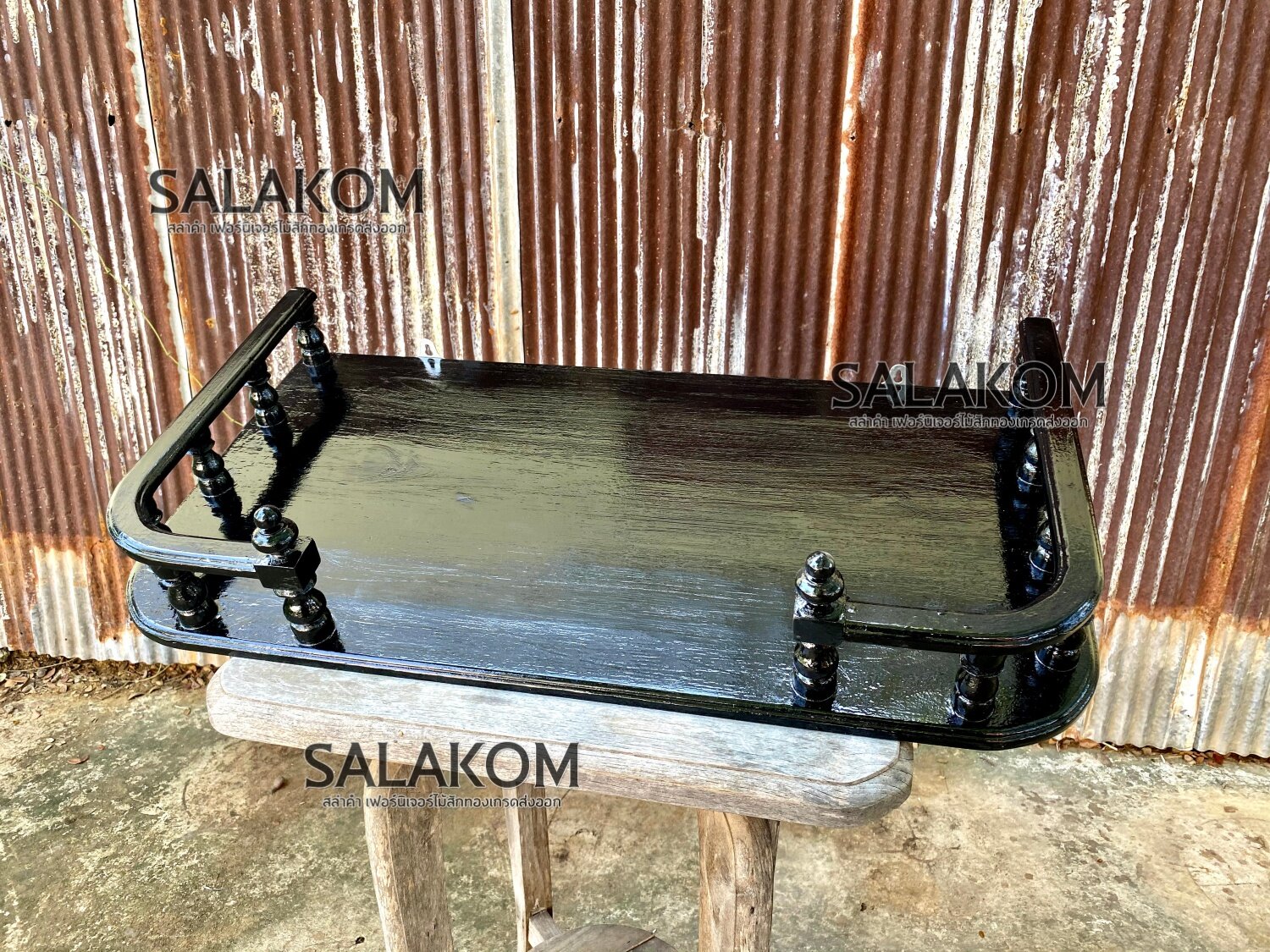 Salakom หิ้งวางพระ ติดผนัง ไม้สักแท้ ขนาด 70*36 เซนต์. สีดำ หิ้งพระไม้สักแขวนผนัง Buddha's shelf