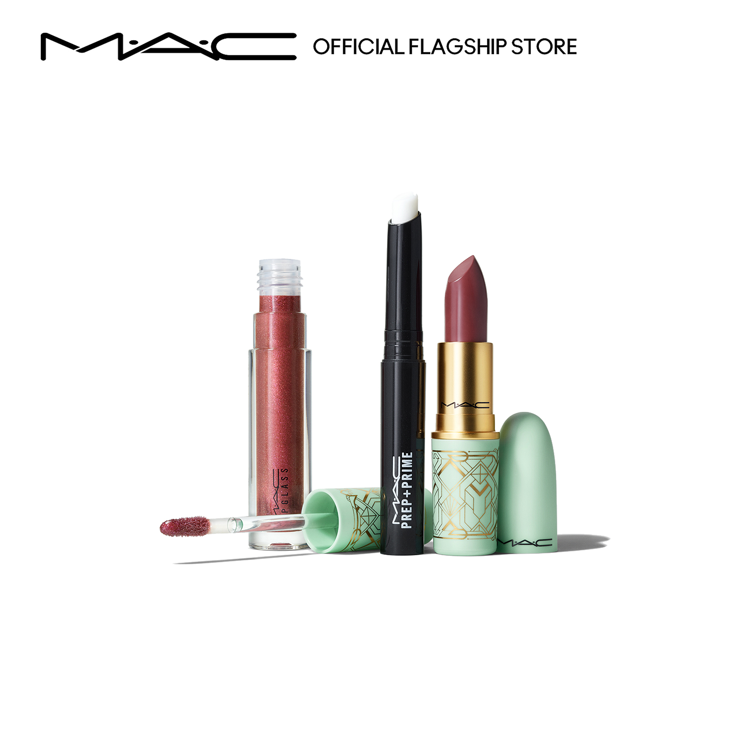 แมค MAC - 3-pcs Makeup Set with Prep + Prime Lip, Love me Lipstick, Lipglass (worth ฿2,820) • Award-Winning Lip Kit: Deep