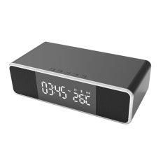 Digital Clock and Wireless Charger (with Bluetooth Speaker) Desktop Alarm Clock for iPhone Compatible with Samsung