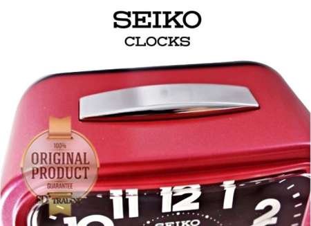 SEIKO นาฬิกาปลุก Quiet Sweep (Snooze) มีไฟ เสียงกริ่ง รุ่น QHK023R - แดง หน้าปัดสีดำ (Red/Black)