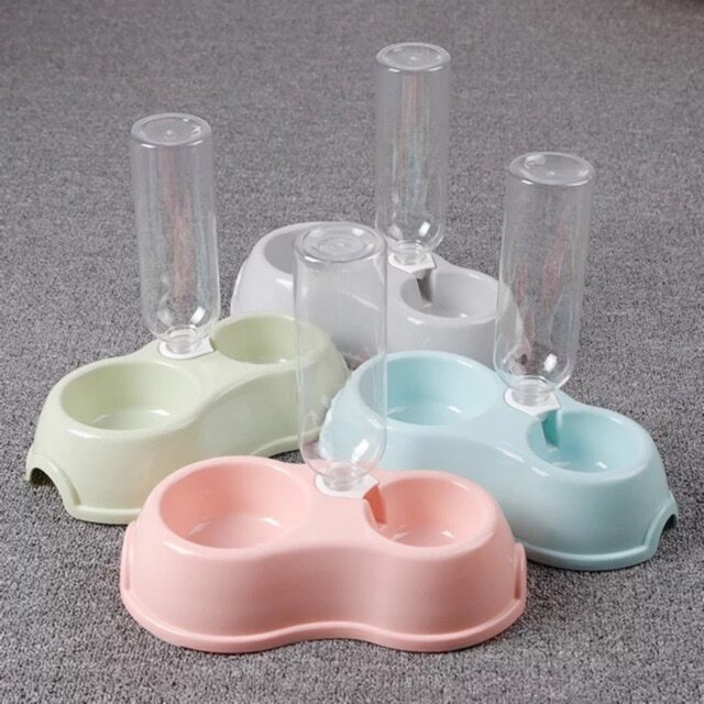 2-hole feeding bowl with water for dogs and cats S + W-4 สี สีเทา