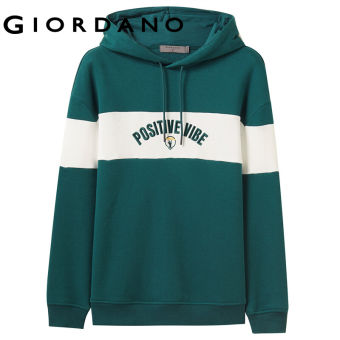 Giordano Men Hoodies Fashion Embroidery Fleece-Lined Long Sleeves Hoodies Loose Kanga Pocket Tops Free Shipping 01099784