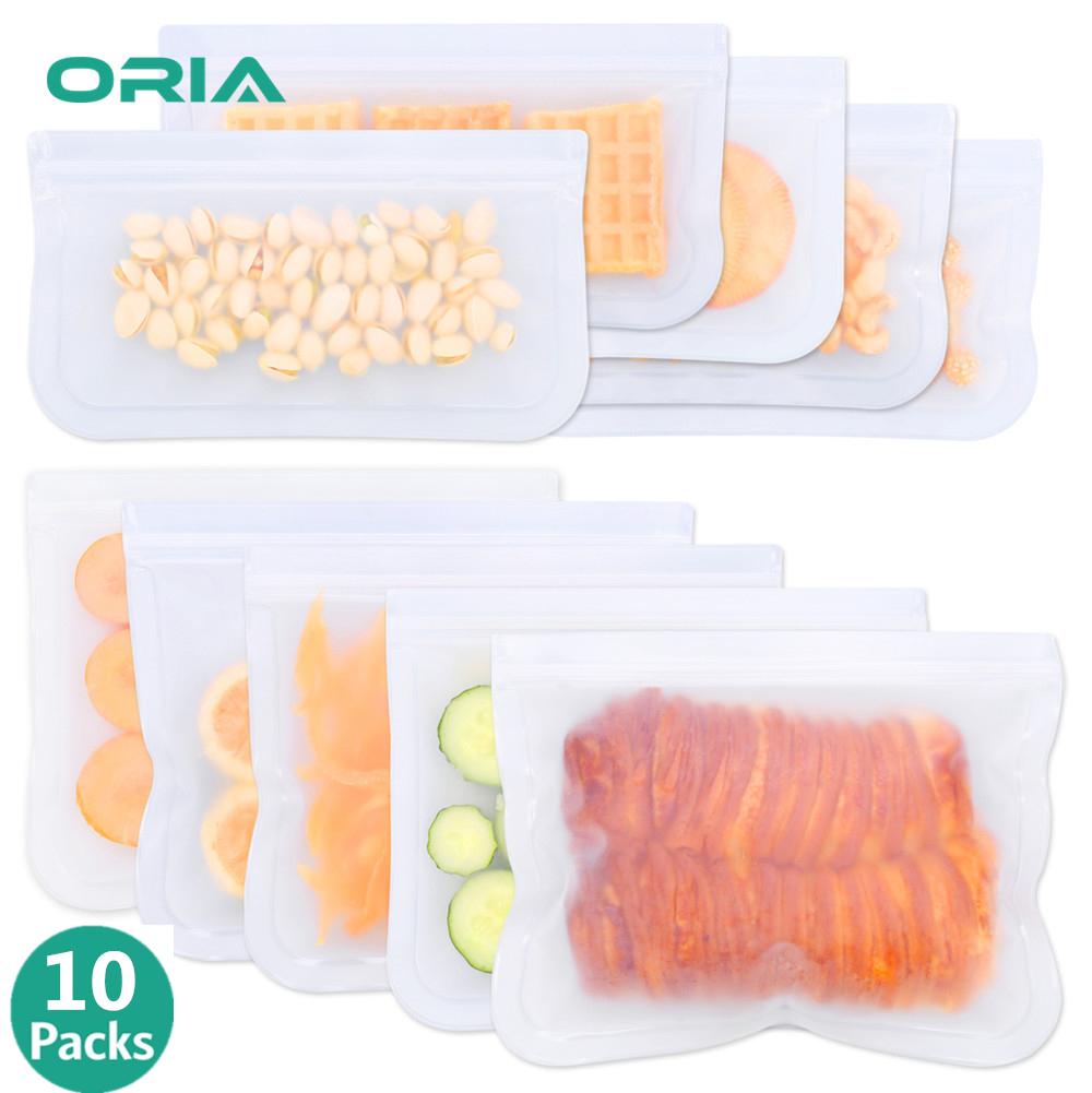 ORIA 10 Pcs Leak Proof Freezer Bag Reusable Food Storage Bags for Food Sandwich Snacks Vegetables