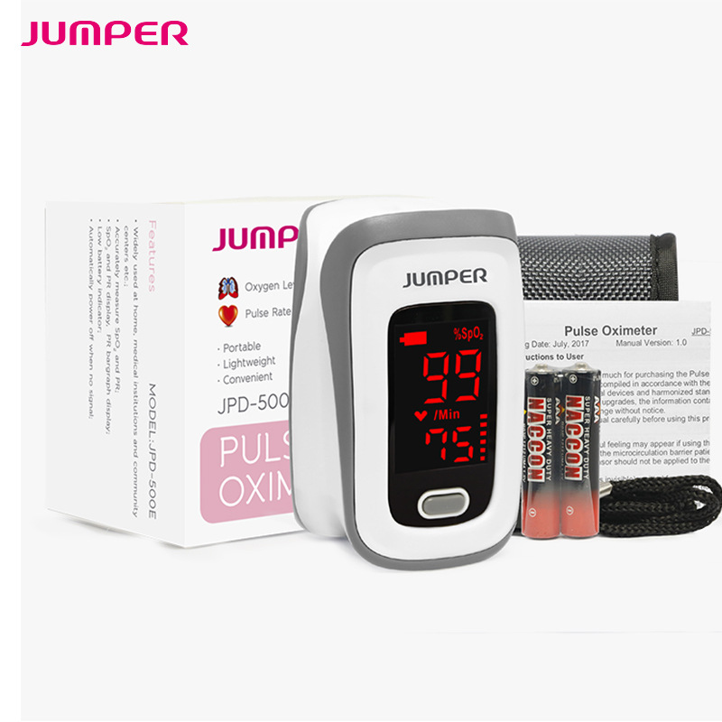 2021 JUMPER Fingertrip Pulse Oximeter เครื่องวัดออกซิเจปลายนิ้ว Fingertip Oxygen Meter Finger Pulse Oximeter รุ่น JPD-500E with LED display (สินค้ามีรับประกัน)